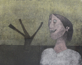 ルフィーノ・タマヨのリトグラフ「女と木」1990年