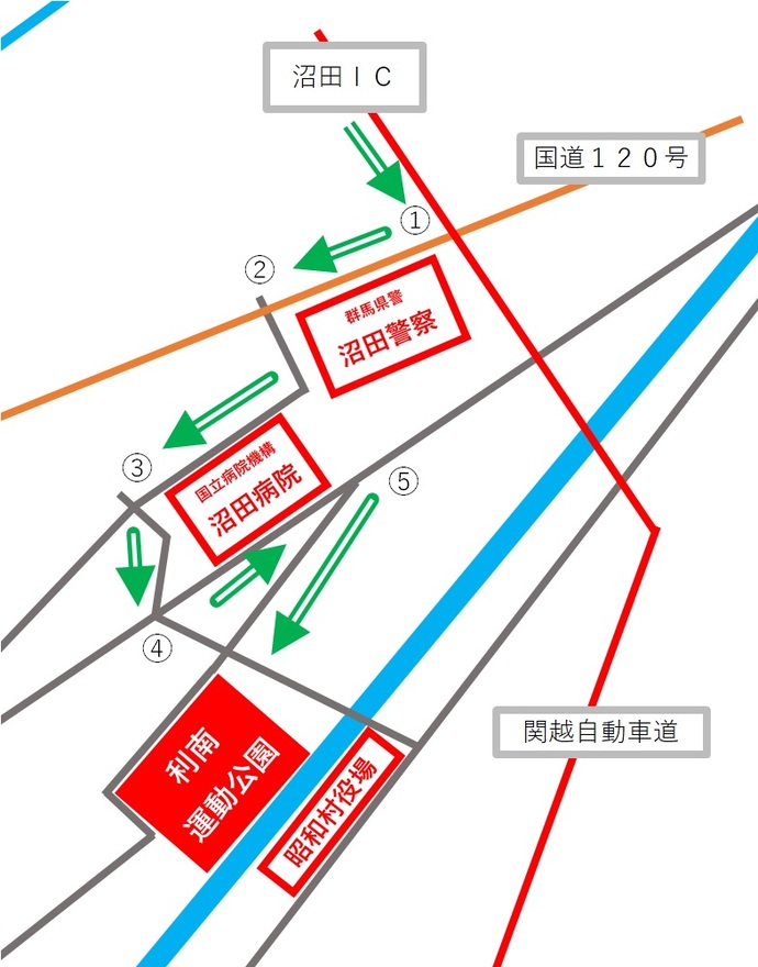 沼田インターチェンジからのアクセスマップ