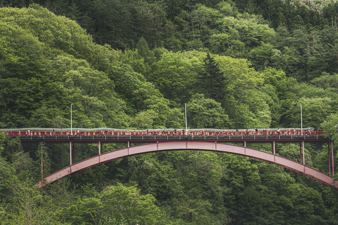 写真：橋を渡る大蛇みこしの写真