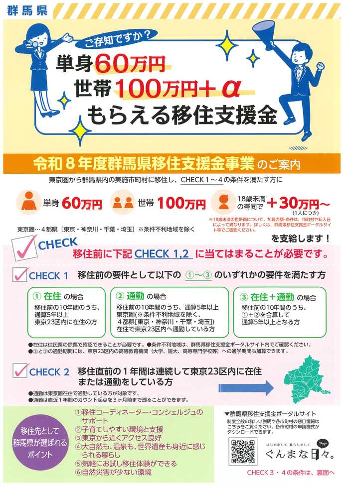 群馬県移住支援金チラシ（表）